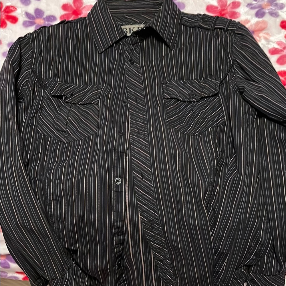 RK Black Striped Button-Up Shirt